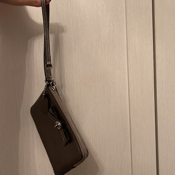 Silver Leather Wristlet with Silver Bow Detail, Two Card Pockets Inside - Picture 9 of 9